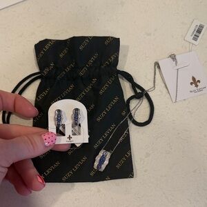 Suzy Levian Sterling Silver Sapphire and Diamond Accent Pendant and Earrings